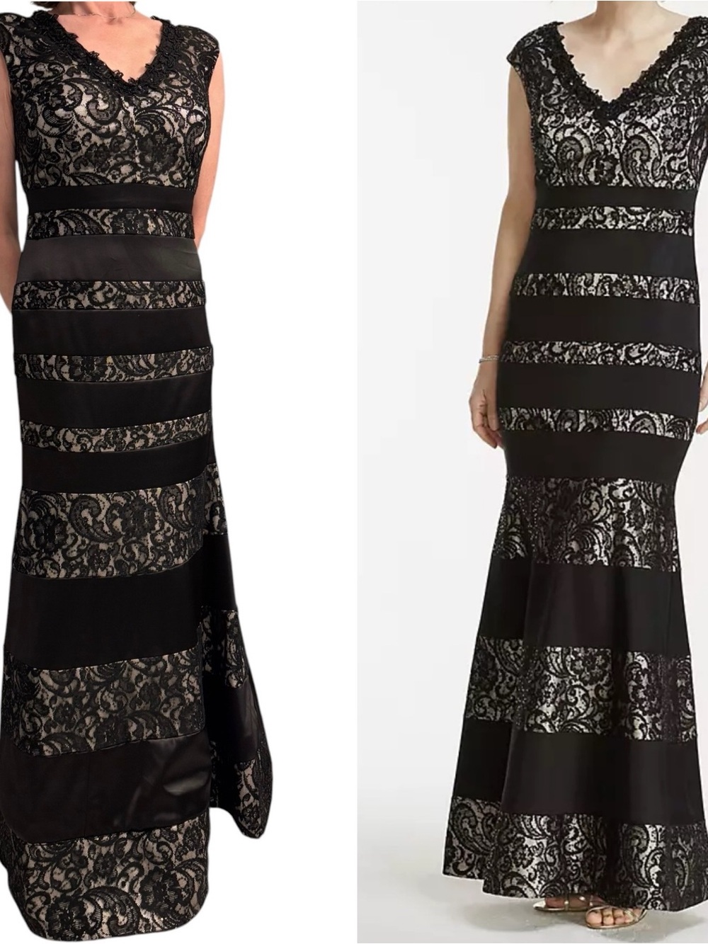Jax Black Lace panel trumpet Evening Gown with some stretch Size 4-6